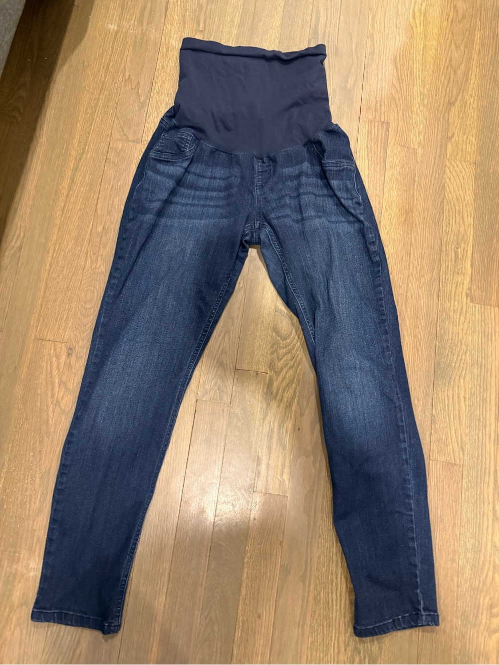 Indigo Blue Women's Skinny Maternity Jeans in Dark Blue with Blue Panel size XL